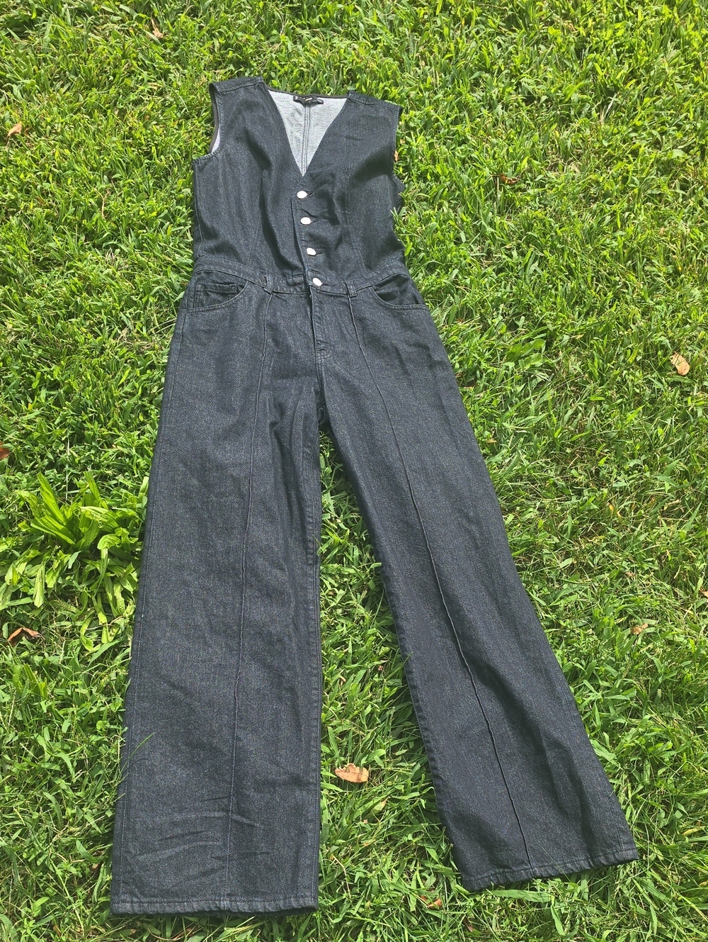 Mango Black Sleeveless Denim Jumpsuit